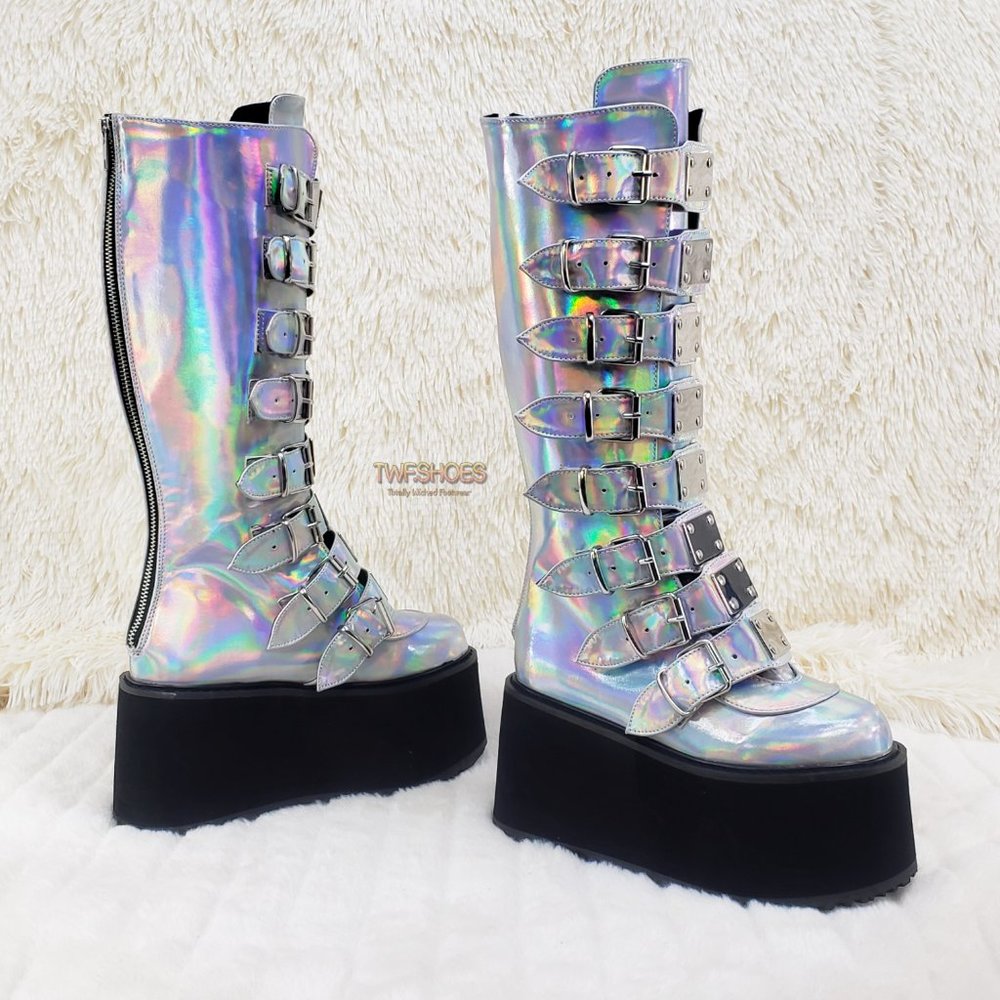 318 Silver Hologram Cyber Punk Platform Rave Boots